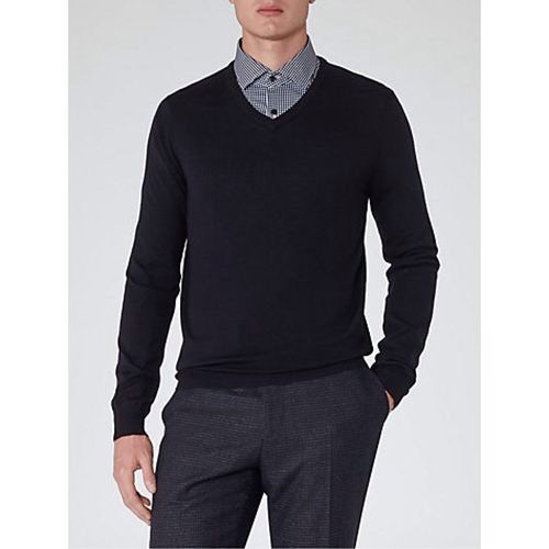 mens reiss green 100% wool emporer knitted v neck jumper size