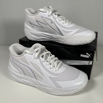Puma LaMelo MB.02 Lo Sneaker Herren UK 4 weiß silber Schuhe 379419 01 NEU OVP