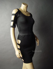Women's Sexy Cut Out Sides Evening Cocktail Bodycon Bandage Black Dress SZ SMALL