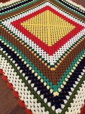 Vintage Handmade Crochet Afghan Throw Blanket Granny Square 46 X 46 Retro Artsy