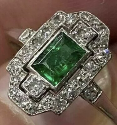 Art Deco Smaragd Lab Created Diamant Ring Größe 6