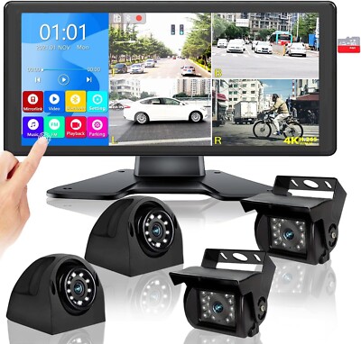 4K Backup Camera System For Trucks & RVs - 5 Channel With 10.36 Touch Monitor & DVR Recording