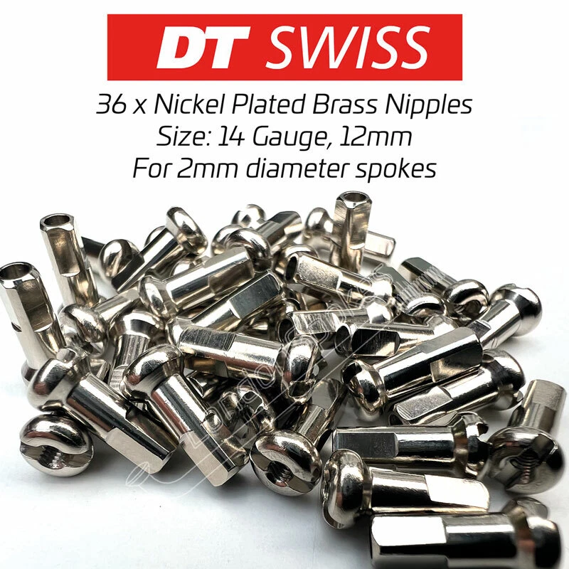 DT SWISS Nickel Plated Brass Spoke Nipples 12mm, 14G for 2mm spokes Pack of  36