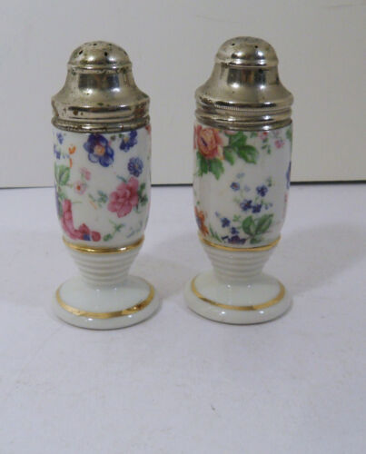 CHEERY CHINTZ PATTERN PORCELAIN SALT & PEPPER SHAKERS - Picture 1 of 5
