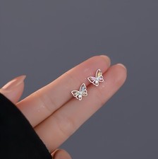 S925 Colorful Butterfly Solid Silver Stud Earrings S925 Butterfly Back Rainbow
