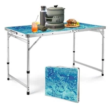 VILLEY 4FT Large Folding Portable Camping Table Adjustable Height Aluminum Table