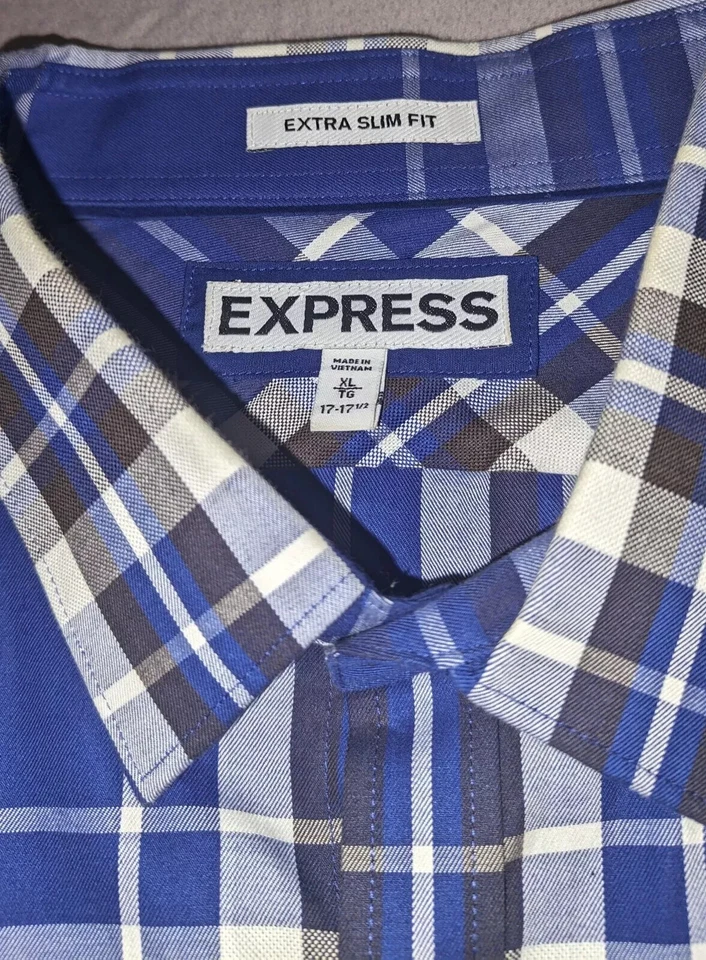 Lot of 5 Men’s XL Dress Shirts – Banana Republic & Express Plaid | Pre-Owned - Image 4 of 4