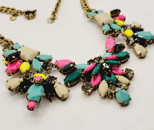 J CREW Color Mix multicolor Statement Crystal Necklace Gold tone - Picture 3 of 6
