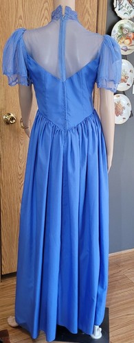 Vintage Dress 1980'S Maxi Bridesmaid Cornflower Blue Lace Bust 34" Waist 30" - Picture 6 of 12