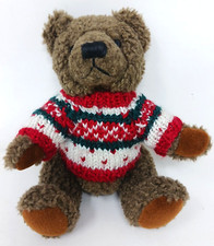 2000 HugFun Int'L Bear Brown Jointed Teddy 8.5 Holiday Heart Sweater Plush D-46