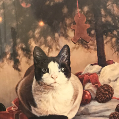 Christmas Art Print Cat Black and White Gingerbread Dreams Bonnie Mohr 261/2450