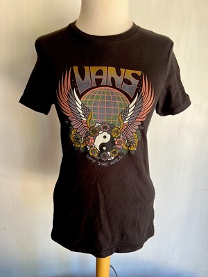 VANS OFF THE WALL Official Women's Yin Yang Wings Flowers T-Shirt Size XS