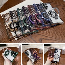 Plated Magnetic Bracket Clear Phone Case For Samsung Galaxy S26 S25 S24 S23 S22