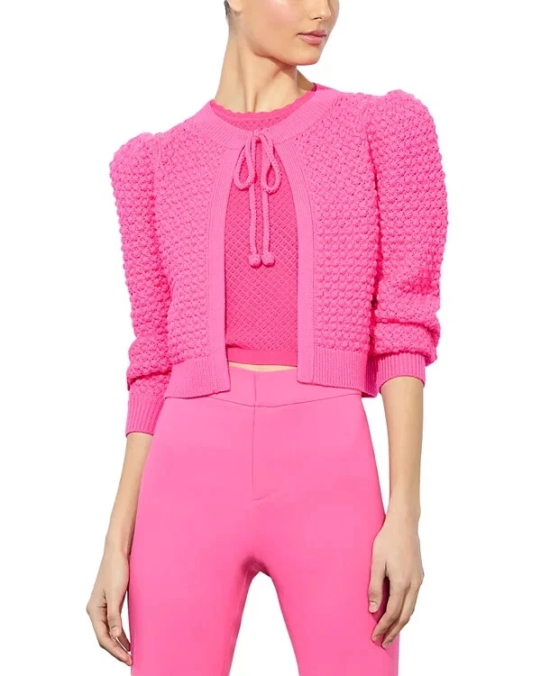 ALICE & OLIVIA (M) WILD PINK KITTY CREW NECK CARDIGAN NWT MSRP$495 - Image 4 of 4