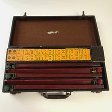 Bakelite Mah Jong Set with Racks & Case, Butterscotch Bakelite Catalin Tiles