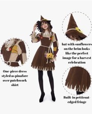 Halloween Scarecrow Costume Complete Outfit Dress Set, Size L Regular, Brown