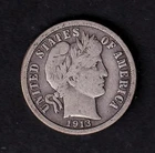 USA United States 1913 10c Ten Cent Silver Coin Barber Dime .900 Silver