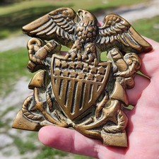 VTG Solid Brass US Navy Officer Cap Insignia Commemorative Wall Plaque Emblem