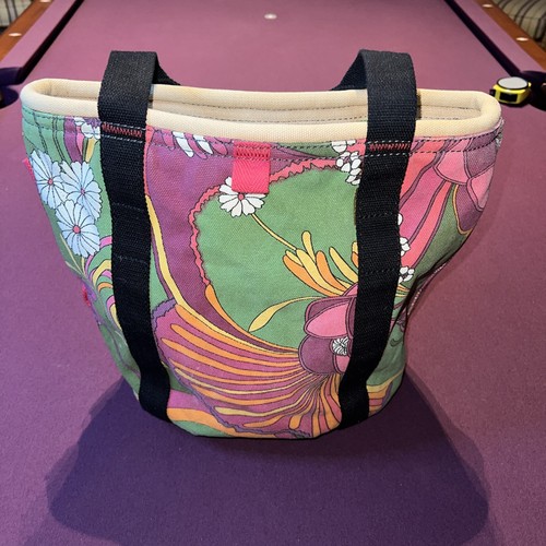 LUCKY BRAND Floral Blossom Green Black Canvas Double Handle Tote boho Large VTG - Picture 4 of 11
