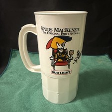 Bud Light Mug Spuds Mackenzie 1986 Plastic Beer Stein W/Handle Summer Beach Cup