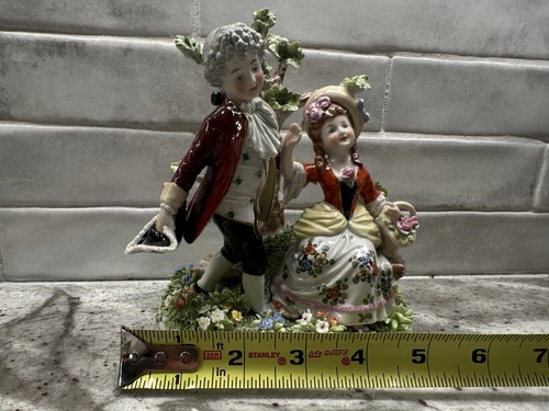Antique Dresden Porcelain Figurine Couple Under The Tree Made In Germany - Picture 8 of 18