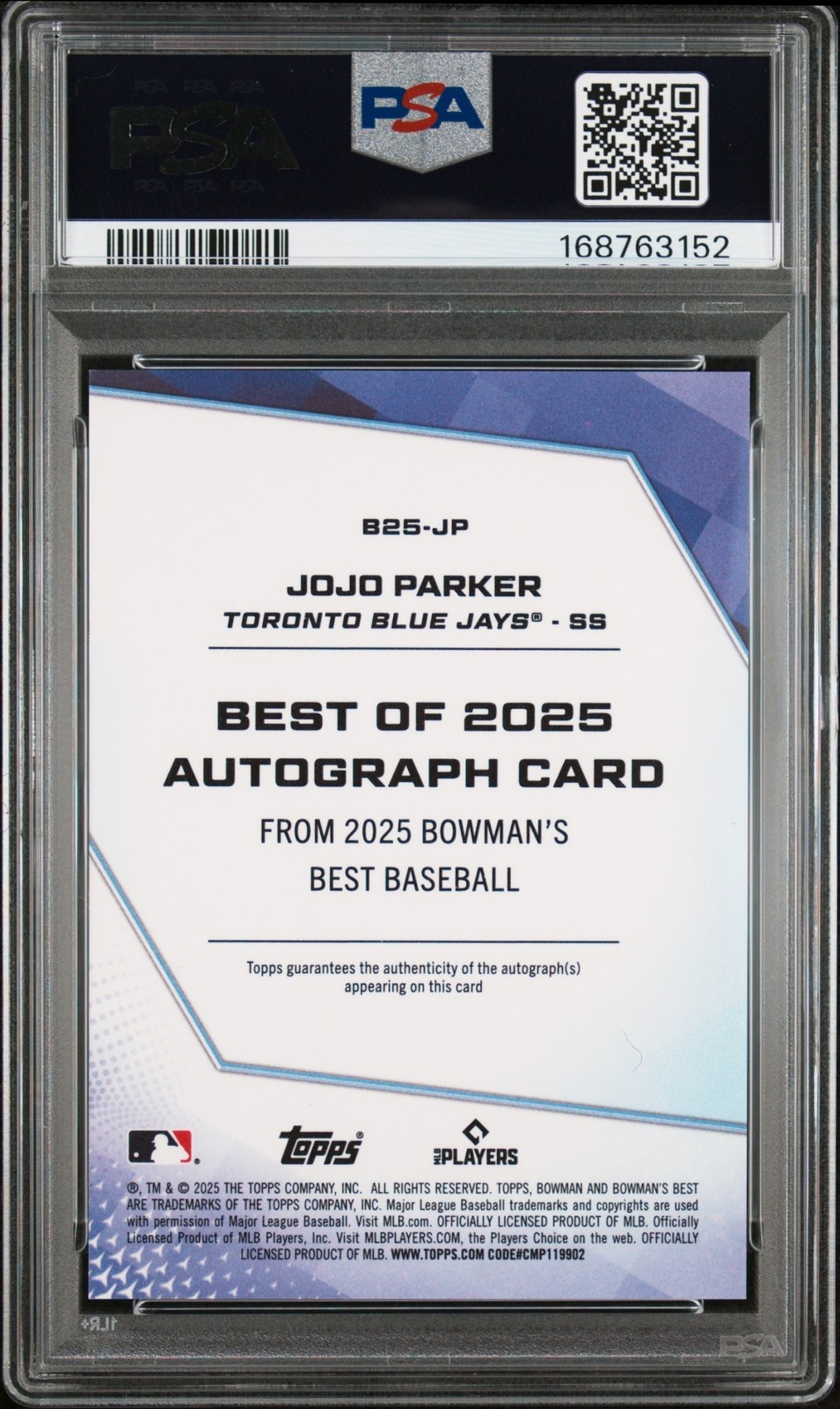 2025 Bowman's Best JoJo Parker #B25-JP Best of 2025 Auto PSA 9 view 2