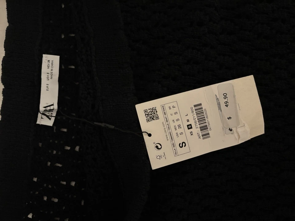 Falda Zara NUEVA CON ETIQUETAS Negra Crochet Verano Playa Encubrimiento Con Abertura Lateral Talla Pequeña Foto 3 de 3