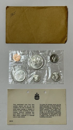 1965 Royal Canadian Mint Set PROOF LIKE (80% Silver Coins) ~ 6 Coin Set