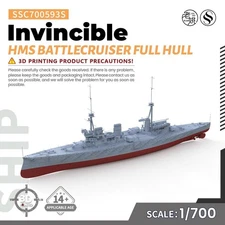Unpainted 1/700 Military Model Kit HMS Invincible Battlecruiser Full Hull