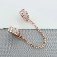 Shining Rose Gold Plated Clear CZ Pavé Clip-on Safety Chain Charm 786322CZ-5cm