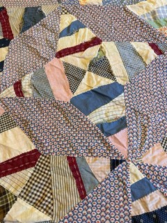 Antique Vintage Quilt Top Hand pieced Strips of Fabric 4 Point Stars 68 x 80"