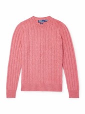 NWT Polo Ralph Lauren Men's XL Pink Classic Cable Cashmere Crewneck Sweater 250