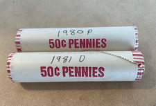 Lot of (2): One 1980-P  and One 1981-D, Original Bank Wrapped Lincoln Cent Rolls