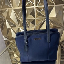 Coach Vintage Navy Blue Fabric and Leather Trim Tote Bag