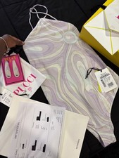Emilio PUCCI Marmo Print Bathing Suit SMALL w/ Matching Hair Clips