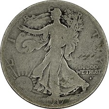 1917-S Obv Walking Liberty Silver Half Dollar in a SAFLIP® - VG- (Good+)