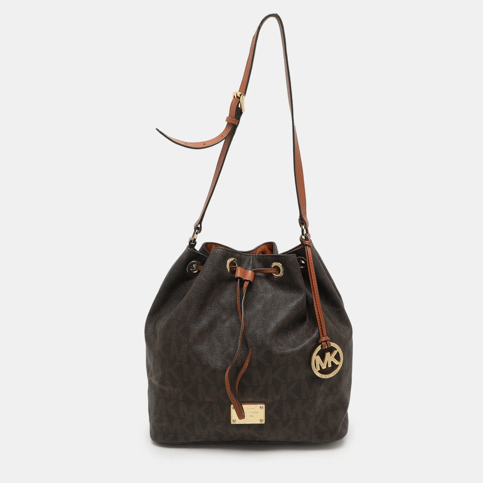 Frankie MICHAEL Michael Kors marrone scuro firmato rivestito in tela e pelle