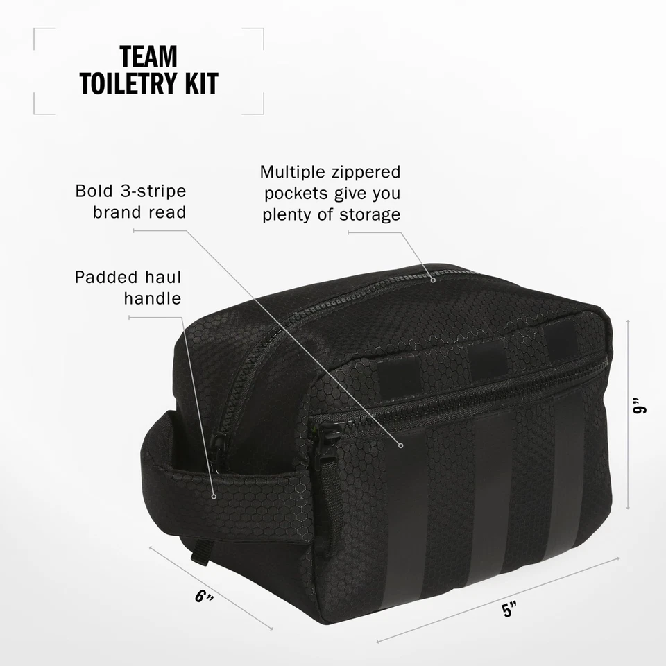 adidas Team Toiletry Kit Travel Shower Bag One Size Black/White/2 - Image 2 of 4