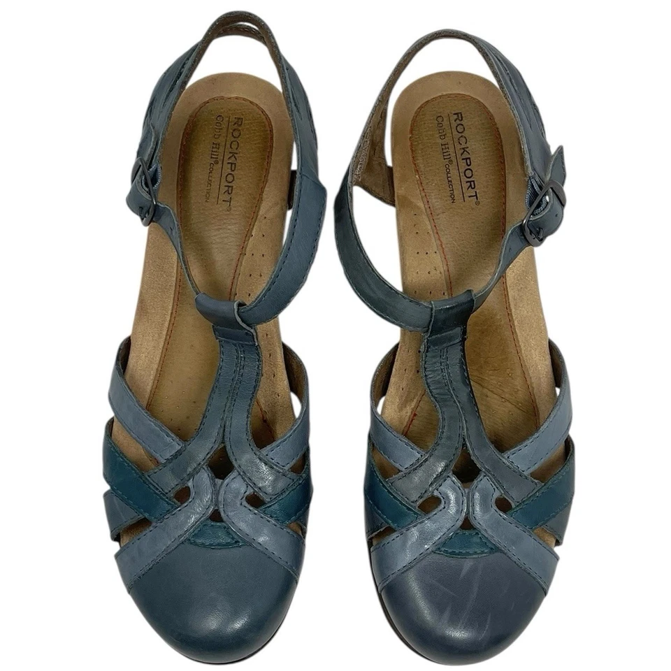 Rockport Cobb Hill “Aubrey” Sandal Women’s 10M Blue Leather T-Strap Mary Jane - Image 3 of 4
