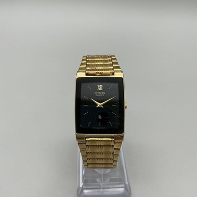 Vintage Citizen Mens Watch 25mm Black Gold Tone 1020-H14231 New