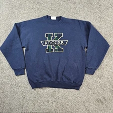 Vintage Kroger Sweatshirt Mens Large Blue Spell Out Logo USA Made Employee 90s