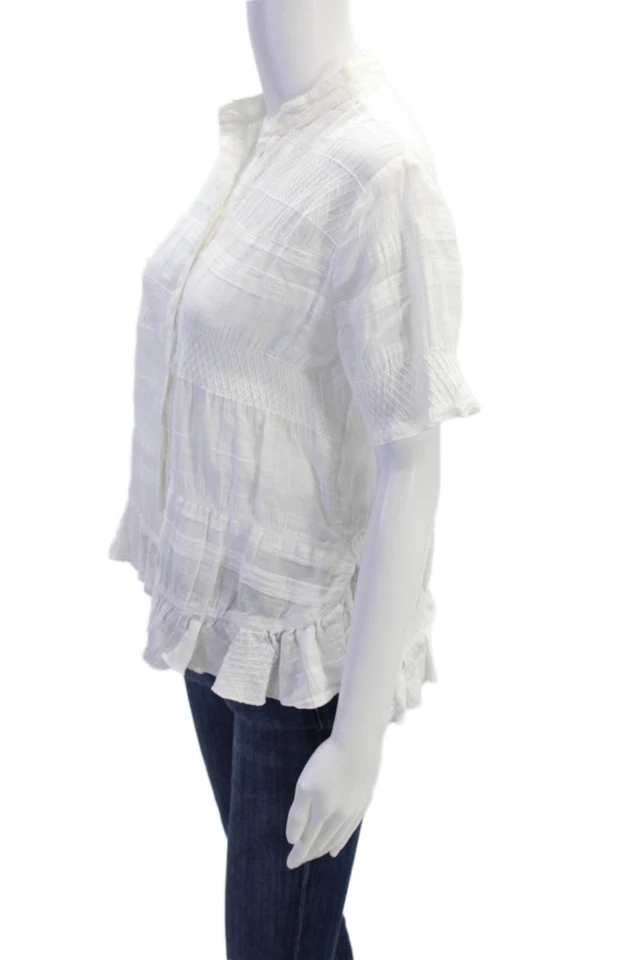 Blusa Top Love Moschino Mujer Algodón Texturizado Abotonada Manga Corta Blanca Talla 4 Foto 2 de 4