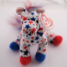 Ty Beanie Baby Lefty 2004 Patriotic Donkey with Tag 2003 USA Politics Democrat