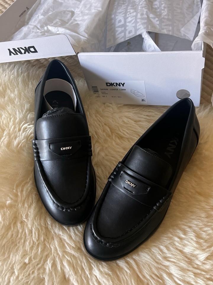 NIB DKNY Women Daykin Leather Loafers Black Size 7 37 Authentic Loafer ...