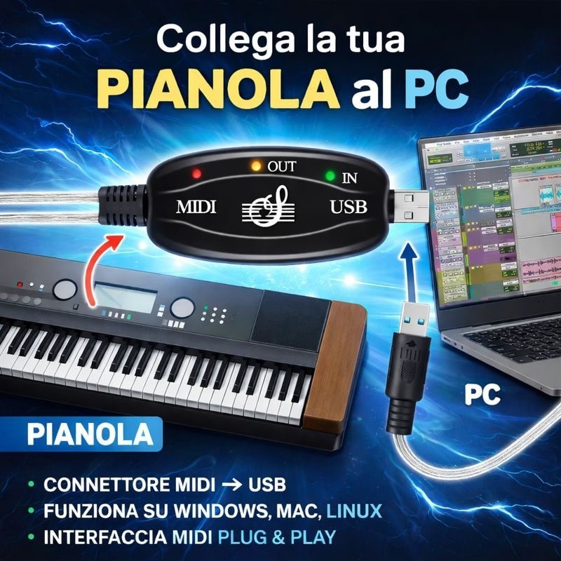 CavoadattatoreconvertitoreUSBMIDIinoutinterfacciaaudioPC16Canali