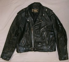 VTG 80S 90S FMC BLACK LEATHER MOTORCYCLE BIKER JACKET COAT PUNK SZ 46 NICE 