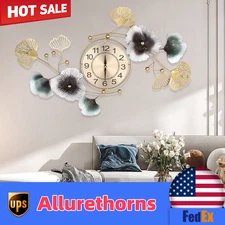 NEW 90*45cm Ginkgo Leaf Metal Wall Watch Large Wall Clock Living Room Home Decor