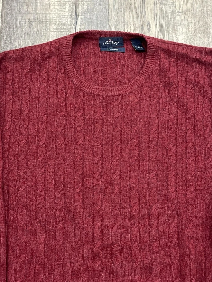 Allen Solly 100% Cashmere Sweater Cable Knit Brick Red Christmas Preppy Men’s XL - Image 2 of 4