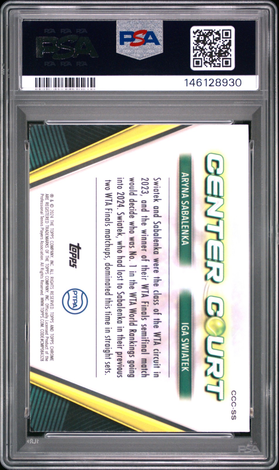 Iga Swiatek Aryna Sabalenka 2024 Topps Chrome Gold Refractor Center /50 PSA 10 view 2