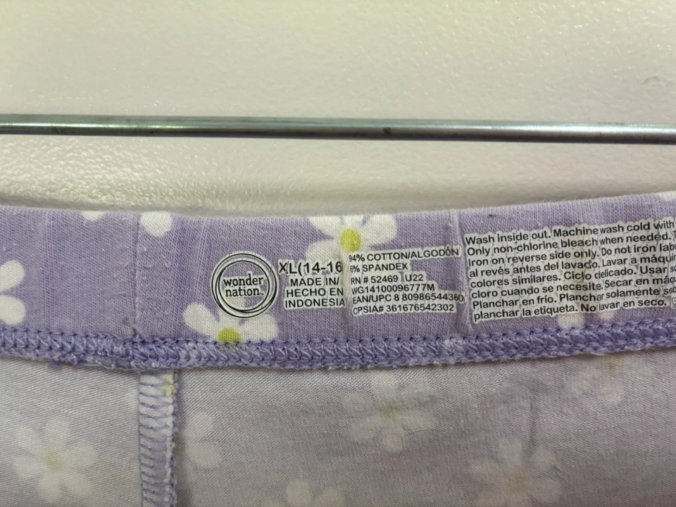 wonder nation Kid Girls Floral Cotton Elastic Waist Pull On Bike Shorts Lilac XL - Image 2 of 4